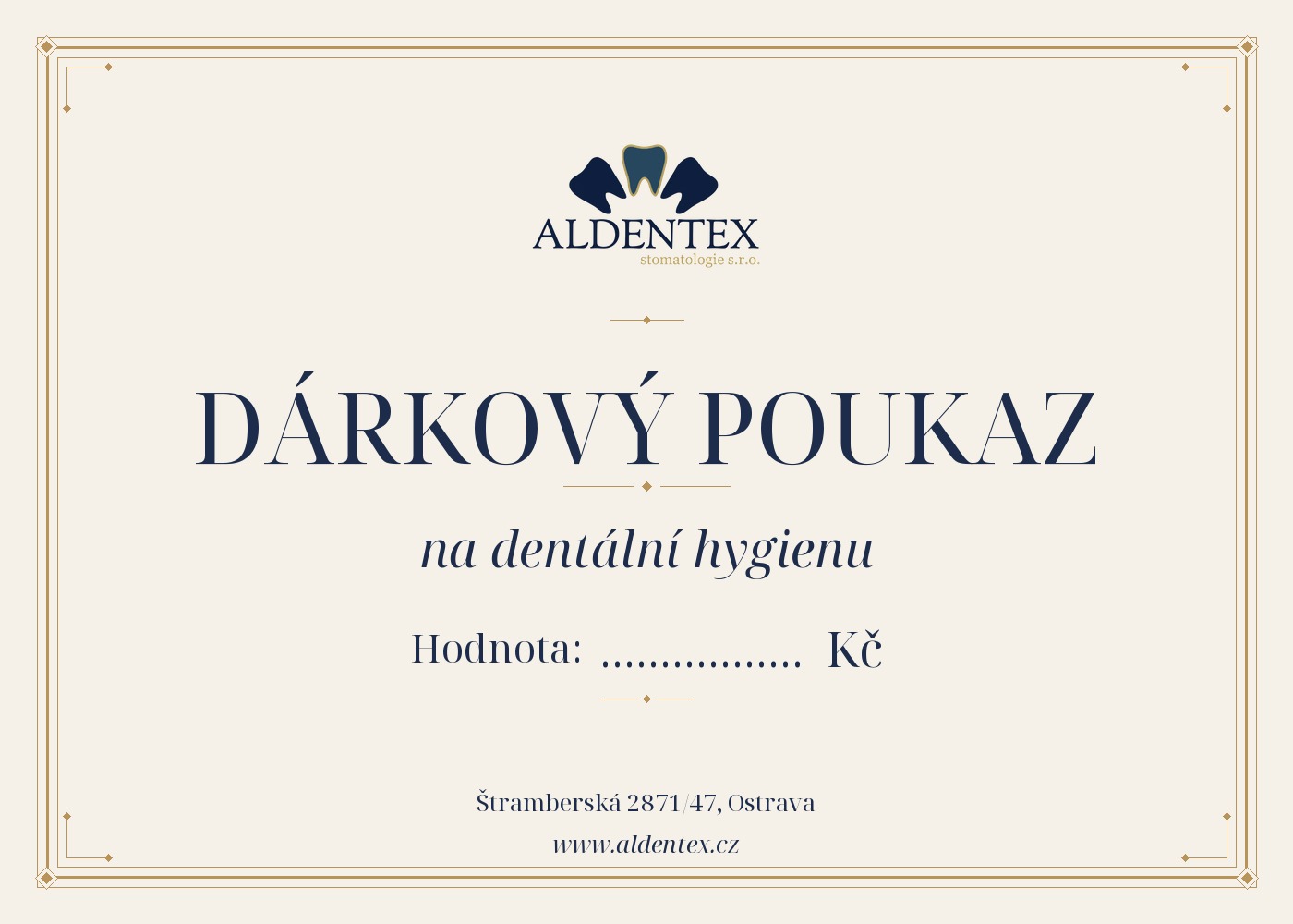 Ukázkový dárkový poukaz na dentální hygienu